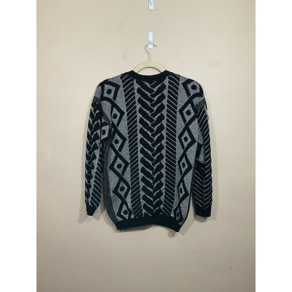 VTG Jane Adams Womens Shimmery Geometric Print Sweater OS Silver Black 80s Glam - Picture 2 of 4